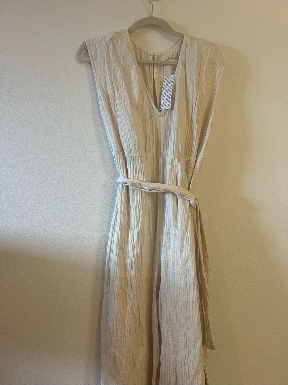 Beige Sleeveless Belted Jumpsuit